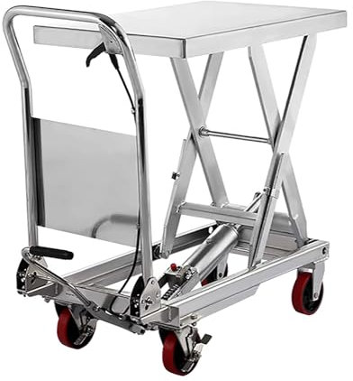 JGUOLIANG Hydraulischer Hubwagen aus Edelstahl, 150kg Tragkraft, manueller Einzelscheren-Motorradheber, Hubhöhe 72cm, geeignet for Materialhandling und Transport, mit 4 Rädern，Motorrad hebebühne