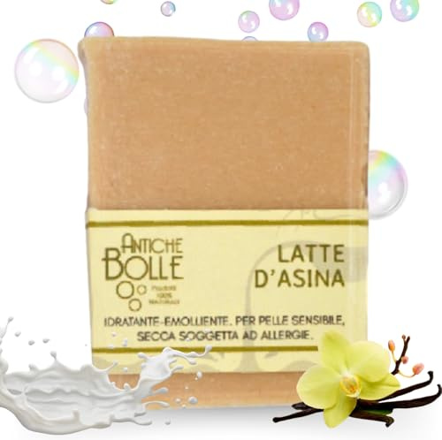 Antiche Bolle - Sapone Solido Naturale all’Olio d’Oliva e Latte d’Asina - Idratante, Lenitivo e Anti-infiammatorio per Pelle Secca, Sensibile e Delicata - 100g