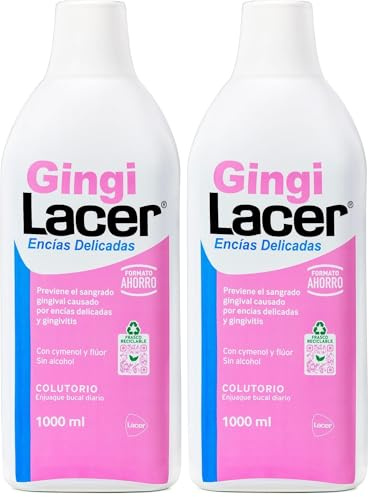 Lacer GINGI - Colutorio 1000 ml, Enjuague Bucal, Uso Diario, Boca Sana y Protegida, Previene la Caries y la Placa Dental, Limpia en Profundidad, Idónea para Pacientes Diabéticos (Paquete de 2)