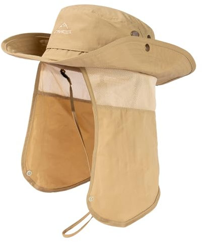 TOP-EX UPF 50 Herren & Damen Sonnenhut mit Nackenschutz breiter Krempe Sommer UV-Schutz Wandern Safari Hut wasserdichter Anglerhut Outdoor-Hut für Spaziergänge & Gartenarbeit Beige M/L