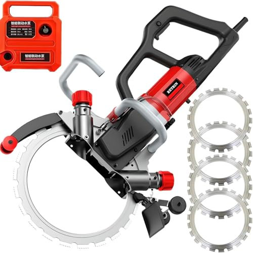 Scie Circulaire à Béton électrique Sans Balais Avec Lame,Profondeur Coupe 27cm,Scie à Anneau Haute Fréquence 3000tr/Min,Machine De Découpe Rainure électrique Pour Granit,Pierre,8800W-4xblade