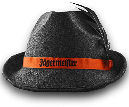 Jägermeister Original Trachten-Hut Filz-Hut schwarz mit 2 orangenen Federn