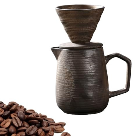 BTSAE Pour Over - Caffettiera in porcellana con tazza, 620 ml/260 ml, con filtro, set manuale Drip, adatta al microonde (scuro, 620 ml)