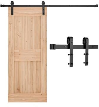 VEVOR Kit Quincaillerie de Porte Grange Coulissante Simple, 200 cm, Rail Durable et Rouleau J, Charge 150 kg, pour Portes 914,4-1016 mm de Largeur 34,92-44,45 mm d'Épaisseur, Noir, Porte Non Incluse