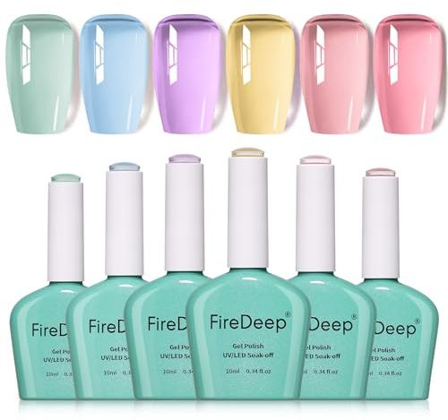 Firedeep Summer Pastel Gel Polish Set 6 Colors Macaron Lavender Yellow Light Green Pink Hema Free UV Light Cure Gel Polish Kit Nail Art DIY(10ml *6)