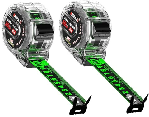 2 Pack 10M/32.8ft Fluorescent Tape Measure, Width 25mm Waterproof Tape Measure, Stainless Steel Retractable Tape Measuring, Double Sided Graduated, Easy To Read Self-Lock Measuring, Transparent