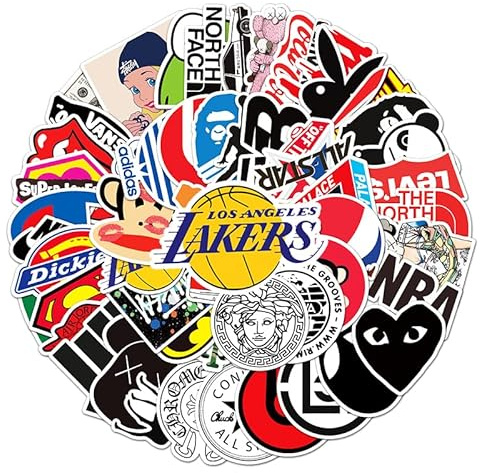 Pack of 57 Trendy Brand Logo Waterproof PVC Stickers - Creative Graffiti Cartoon Stickers for Kids - Decoration for Skateboards, Suitcases, Laptops - Self Adhesive Stickers
