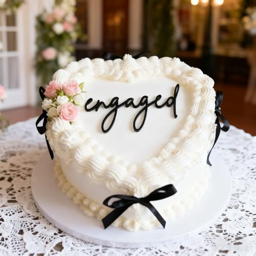 Black Acrylic Engaged Cake Topper, Wedding Engagement Party Cake Decoration, Bridal Shower Cake Sign Cake Charm Dessert Decor Bachelorette Party Decorations Supplies (Black1)