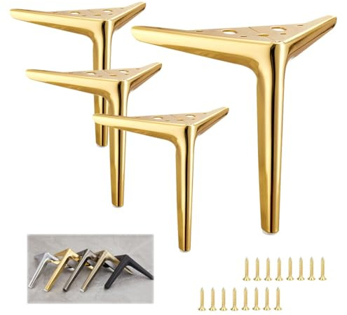 Generisch 4 Stück Möbelfüße Metall, Tischbeine 10cm 12cm 15cm 18cm 20cm 25cm Dreieck Stützfüße Ersatz Schrankfüsse(Gold,8in(20cm))
