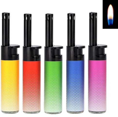 5X Zylinder Stabfeuerzeug 10,5cm Candle Light Kerzenanzünder Softflamme Gas Feuerzeug BBQ Anzünder wiederbefüllbar (Metallic Dot Gradient)