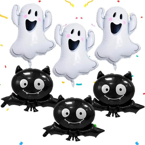 6 Stück Halloween Luftballons, Geist Fledermaus Luftballon, Halloween Folienballons XXL, Geister Fledermäuse Luftballons, Ballon halloweens, Ballon für Geburtstag Karneval halloween Dekoration
