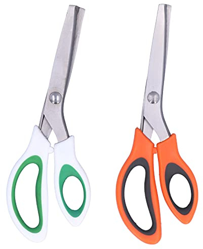 Hoseonfn Tijeras de costura ondulada, tijeras de tela de acero inoxidable, múltiples usos para el hogar, set de 2 piezas, manija ergonómico, cuchilla afilada, herramienta de