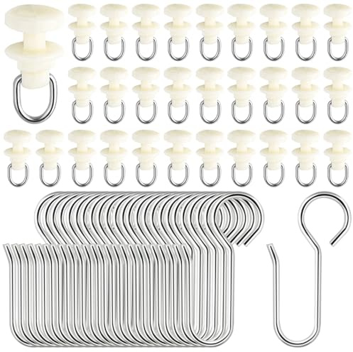 120 Stück Gardinenröllchen für Schiene Set, 60 Gardinenhaken Gleiter und 60 Metall Vorhanghaken, Gardinengleiter für Schienen für alle Standardschienen, Vorhang Haken, Duschvorhang Schiene