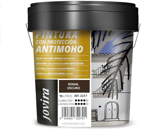 JOVIRA PINTURAS Pintura Antimoho, Evita el moho, resistente a la aparición de moho en paredes, aspecto mate. (15 Litros, Nogal Oscuro) -T
