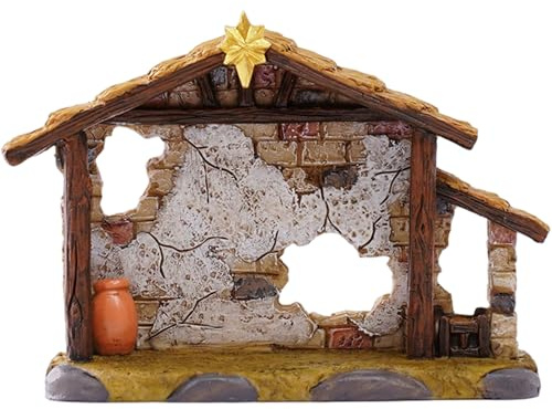 Hbbgdiy Presepe Natalizio in Resina Vuota con stalla per presepe con Dettagli Vintage per Esposizione Natalizia per Interni ed Esterni, Decorazione Natalizia Religiosa per la casa e la Chiesa