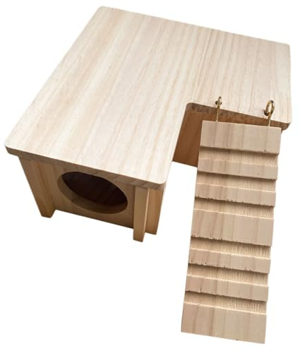 DIYEAH Hamsterversteck Holzhaus für Kleine Tiere Meerschweinchenhütte Kaninchenzubehör mit Natürlichem Holz Geruchsneutral Spiel und Schlafhaus für Kleintiere