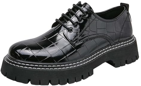 Loafers tjock sula för män, läderskor, män, platå, bekväma fritidsskor, slip-on, lackskor, vattentäta kostymskor, lediga bröllopsskor, läder, sportskor, eleganta promenadskor, svart, 42 EU