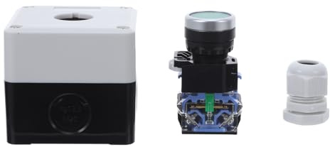 TOYZFRIENDY Scatola Interruttore a Pulsante Momentaneo Bianca 1 Foro Pulsante Verde per Controllo Sicurezza Industriale Resistente Polvere e Acqua Uso Macchinari Industriali
