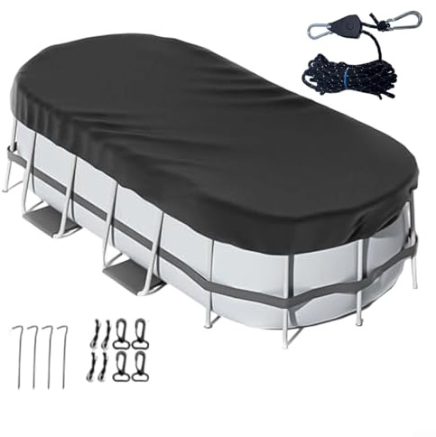 Tidgel Cubierta ovalada para piscinas sobre el suelo, resistente a la intemperie con trinquete de ajuste rápido, protección impermeable resistente contra los desechos
