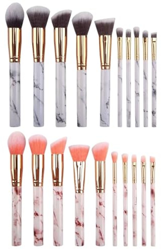 Makeupborstset 10 st marmor sminkborstar syntetisk Kabuki foundation blandning ansiktspulver rouge concealers ögonskuggor (C701 - vit rosa 20 st)