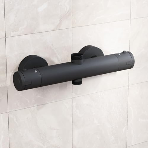 Nes Home Modern Matte Black Round Exposed Thermostatic Shower Mixer Bar Valve