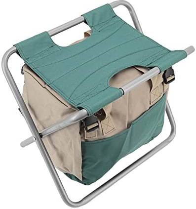 Aramox Sgabello Pieghevole da Giardino, Sedia Pieghevole da Esterno in Tessuto Oxford 600D con Borsa Porta Attrezzi Staccabile, Sedile Portatile con Capacità di 100 Kg per Giardinaggio Pesca