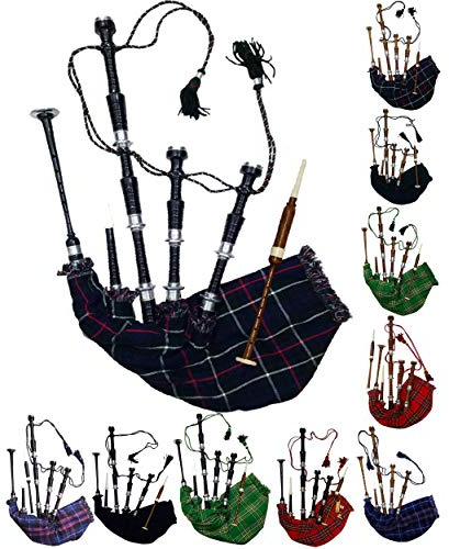 AAR Full size Rosewood Bagpipe Mackenzie Silver Plain Mounts Black Finish Scottish Highland Bagpipes with accessories