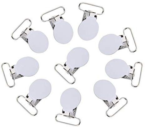 Walfront 10 Pcs 25 mm Clips de Chupetes Bebé, Clip de Chupete de Metal Redonda Chupete Clip (Blanco)