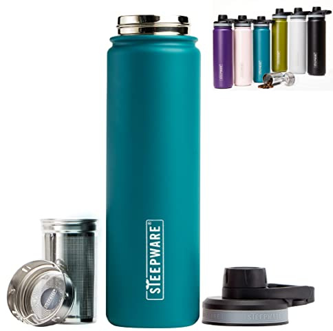 The Tea Spot, Double-Walled Everest Tea Tumbler, Insulated Stainless Steel Tumbler with removable tea infuser for hot and cold brewing, Water infuser (Teal, 22 oz)