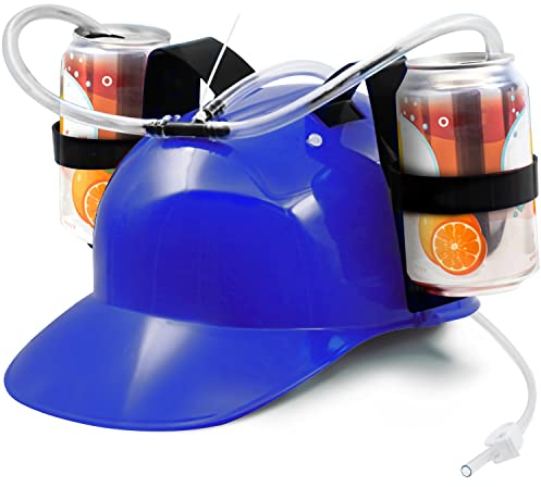 Novelty Place Trinkhelm mit verstellbarem Dosenhalter und Strohhalm für Bier und andere Getränke – das perfekte Accessoire für Parties und Freizeit - Blau