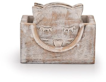 Indus Lifespace Untersetzer aus Holz für Getränke, Bier, Weinglas, Tee, Kaffee, Tasse, Untersetzer (Katze) (Untersetzer 8,9 cm, 6 Stück)