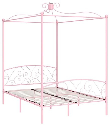 vidaXL Himmelbett Bettgestell Bett Doppelbett Metallbett Bettrahmen Lattenrost Schlafzimmerbett Schlafzimmermöbel Ehebett Rosa Metall 140x200cm
