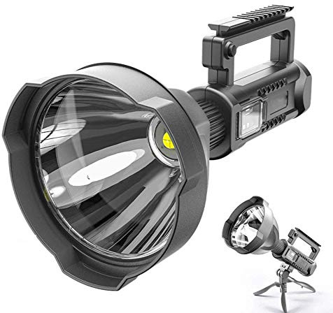 Eighty Lampe torche LED rechargeable super lumineuse et puissante - Lampe de camping multifonction - Lampe de recherche LED étanche - 8000 mAh avec trépied