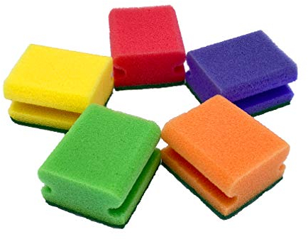 Topfschwamm 5er Set mit Griffleiste Küchenschwamm, bunt und farbenfroh, Putzschwamm zweiseitig, Küchenschwämme, Topfschwämme