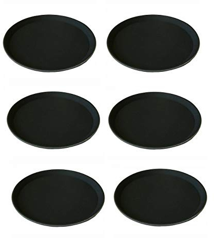 Plateau de Bar et de Service Rond et Noir Antidérapant en Polypropylène Robuste et Solide Lot de 6 pièces - Restauration Brasserie Bistrot Café Restaurant (3 Tailles Disponibles) (28 cm X 6)