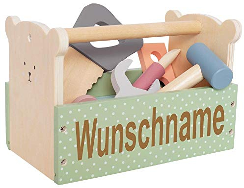 Werkzeugkiste Werkzeugkasten aus Holz Teddy personalisierbar mit Name Baby Geschenk mit Gravur