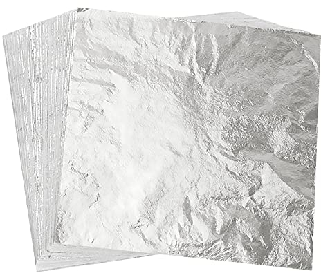 FEPITO 150 Blätter 14x14cm Blattsilber Imitation Blatt für Kunst Projekt Handwerk Dekoration, Vergoldung Handwerk, DIY Kreation (Silber)