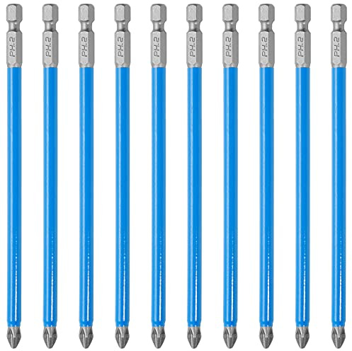 Cjueiom 10Pcs Magnetic PH2 Screwdriver Bits Set, Anti Slip Phillips Screwdriver Bits, Cross Head Electric Screwdriver Bits with 1/4 Hex Shank (PH2 x 150MM)