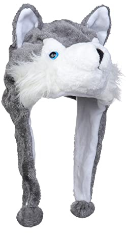 JK Home Mignon Bonnet Animal 3 en 1 Chapeau d'hiver Velours Echarpe Gants Cache Cou Oreilles Loup Gris Court