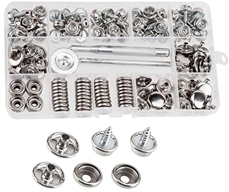 SagaSave 150Stück Canvas Snap Kit, Canvas Schrauben Snaps Buttons Werkzeug Marine Grade Nähverschluss mit 2 Stück Setzwerkzeug Silber