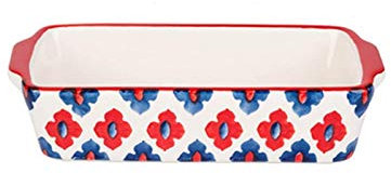 YXSH Fuente de Horno Rectangular de Cerámica - Grande - para Gratinados, Lasaña, Repostería - Profunda-Red Rectangle