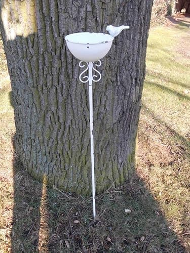 Deko-Impression Vogeltränke auf Stab Futterstelle Gartenstab Gartenstecker Eisen weiß Shabby 110