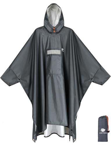 ANYOO Poncho Antipioggia Impermeabile con Maniche e Tasca, Leggero e Riutilizzabile, con Cappuccio ideale per Attività all'aperto, Campeggio, Escursionismo, Pesca, Taglia Unica