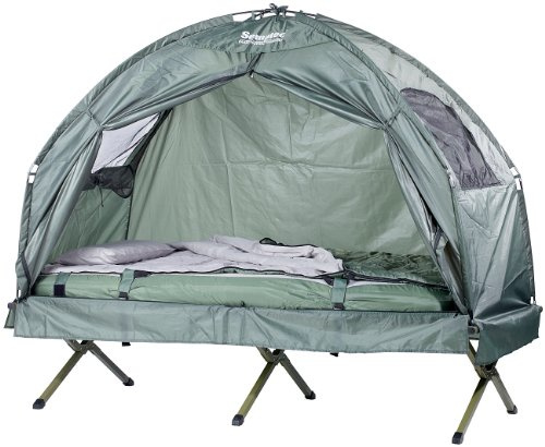 Semptec Urban Survival Technology Zelt mit Feldbett: 4in1-Zelt inkl. Schlafsack,Matratze Campingliege (refurbished) (Feldbett Matratze, Angelzelt, Angel)