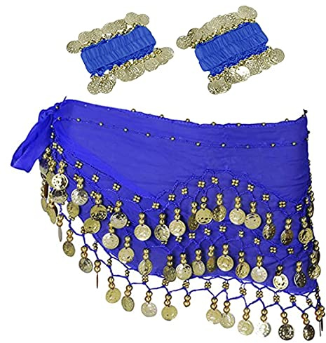 Foulards de hanche de danse du ventre avec bracelets, jupe de danse du ventre en mousseline de soie jupe de hanche taille chaîne danse ceinture de foulard de hanche avec des pièces pendantes