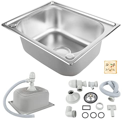 Petit Évier De Cuisine, Bol Unique Évier En Acier Inoxydable Camping-car RV Pour Installation Encastrée Et Encastrée Égouttoir Réversible,50 * 40 * 20cm