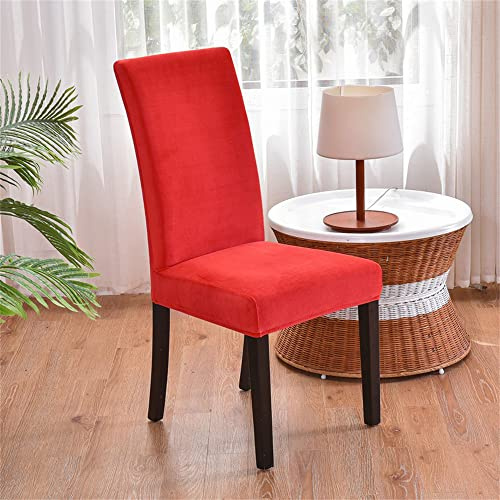 Morbuy Samt Stuhlhussen Set Stretch Stuhlbezug für Esszimmerstühle, Einfarbig Velvet Waschbarer Stuhlhussen Schwingstühle Stuhlüberzug für Haus Hotel Hochzeit Partys (6er Set,Rot)