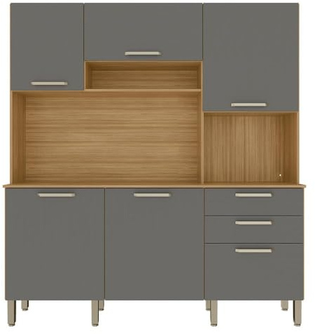 KITS PARANA Buffet de Cuisine 6 Portes 2 Tiroirs Chêne et Gris L 180.2 H 198 P 38.8 cm