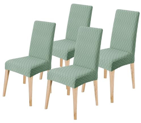 LANSHENG Coprisedie con Schienale 4 Pezzi, Elasticizzato Coprisedie Moderno Coprisedia Lavabile Estraibile, Fodere Coprisedie Universale per Sala da Pranzo Cucina, Coperture per Sedie, Fagiolo Verde