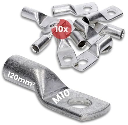 Kalitec 10x Rohrkabelschuhe 120mm² M10 - Kupfer Quetschkabelschuhe Verzinn